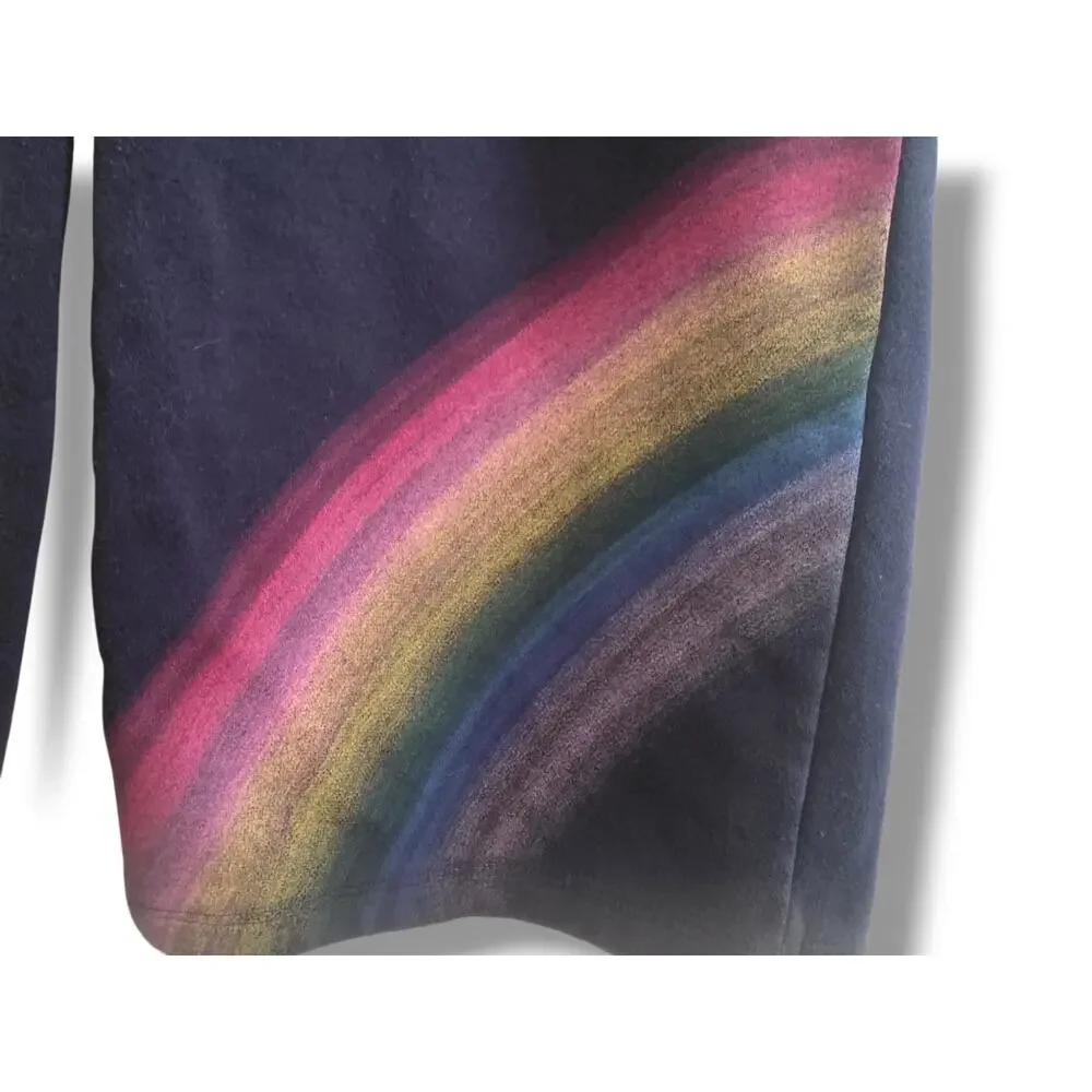 Gap Kids Girls 12 Navy Rainbow Graphic Wide Leg Fleece Sweatpant Lounge